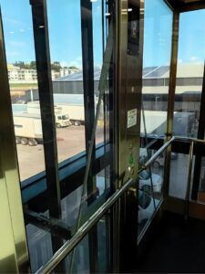 View through the glazed passenger-elevator cabin and shaft in KwaZulu-Natal.
